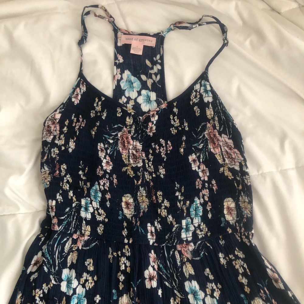 Floral maxi dress, smocked top.